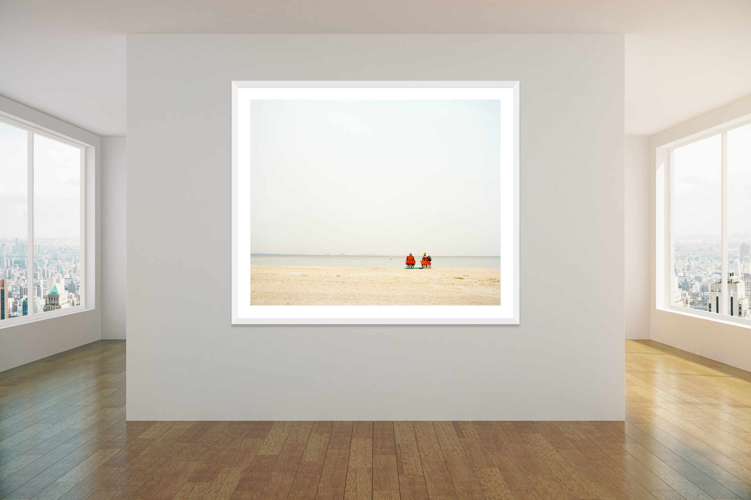 Red Deck Chairs - White Frame - Concrete Collection - Fine Art Photography by Toby Dixon